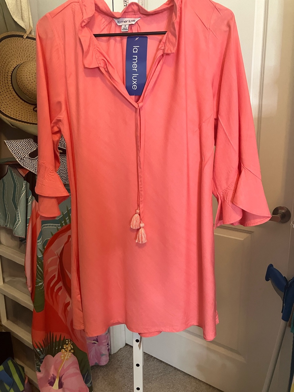 La Mer Luxe Coral Pink Ruffle Sleeve Top